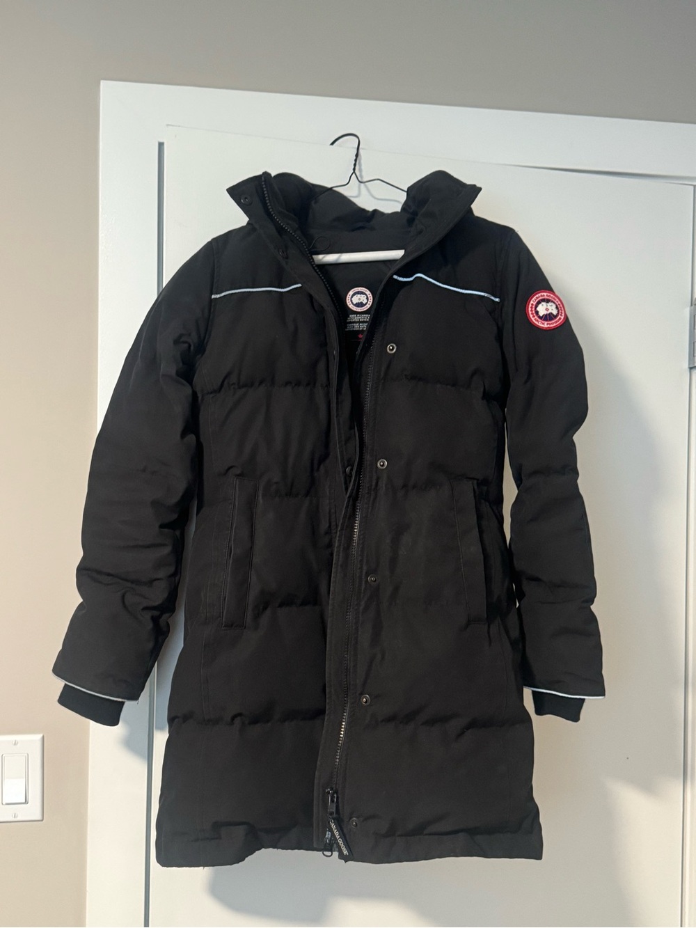 Canada Goose Black Long Puffer Parka with Reflective Trim